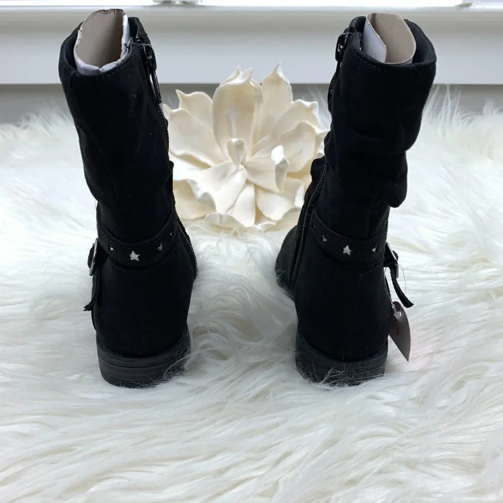 Faux Suede Girl's Riding Boots With Star Accents New With Tags